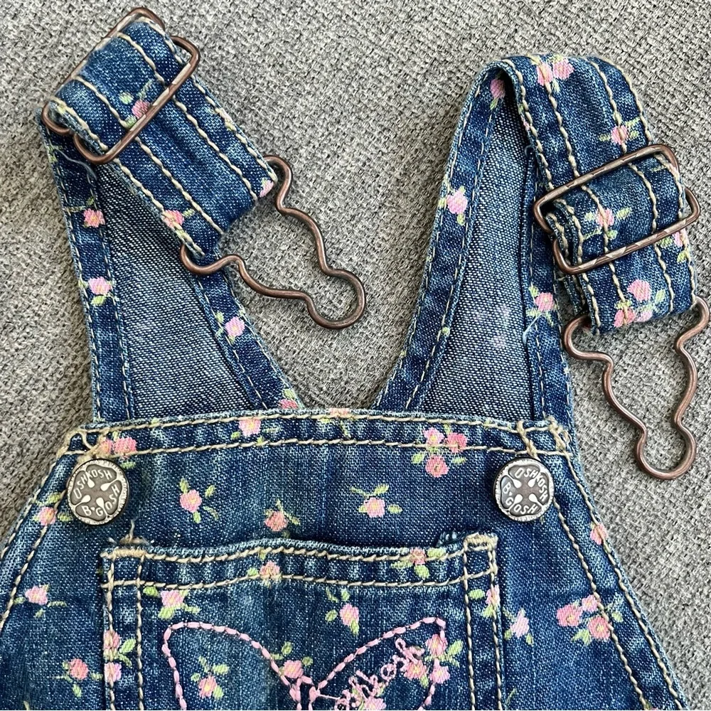 OshKosh B’Gosh Girls Floral Denim Overalls Size 9 Mo. Spring Vestbak Butterfly